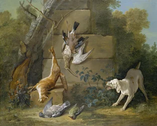 Chien gardant du gibier mort